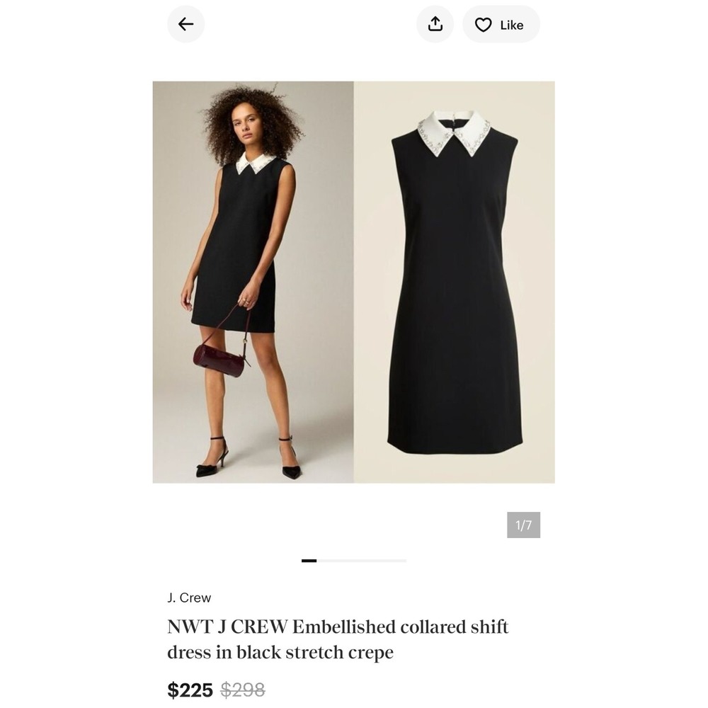 NWT J.CREW Embellished Collared Shift Dress In Black Size 10 - See Description